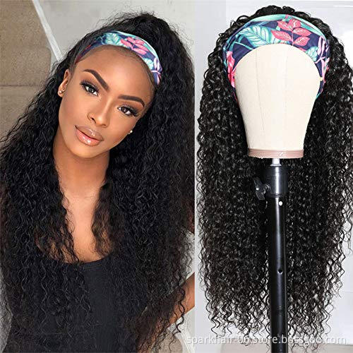 Full Cuticle Curly Headband Wigs Human Hair Glueless None Lace 10A Virgin Peruvian Head Band Human Hair Wigs